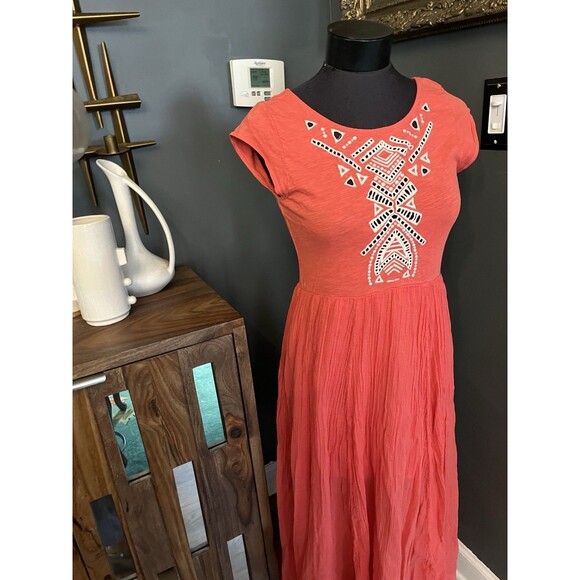 Free People Embroidered Coral Dress Cutouts Boho Gauze Skirt Cottagecore S - Picture 6 of 10